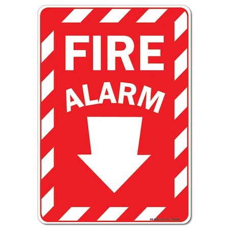 OSHA Decal, Fire Alarm Emergency Sign W/ Arrow, 7in X 5in Decal